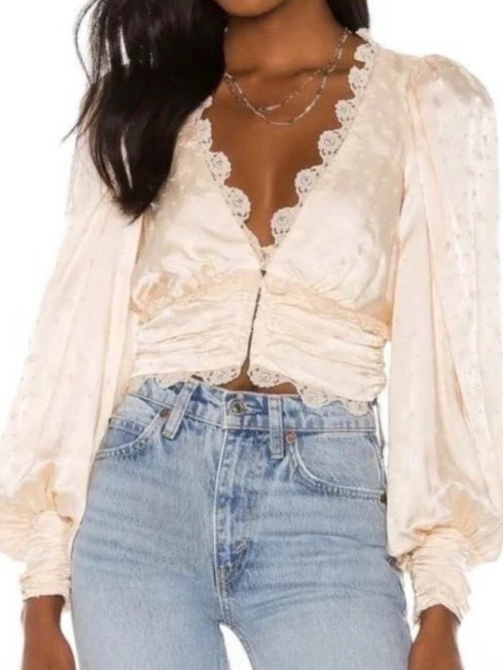 For Love and Lemons Natalie Crop Silky Lace Top